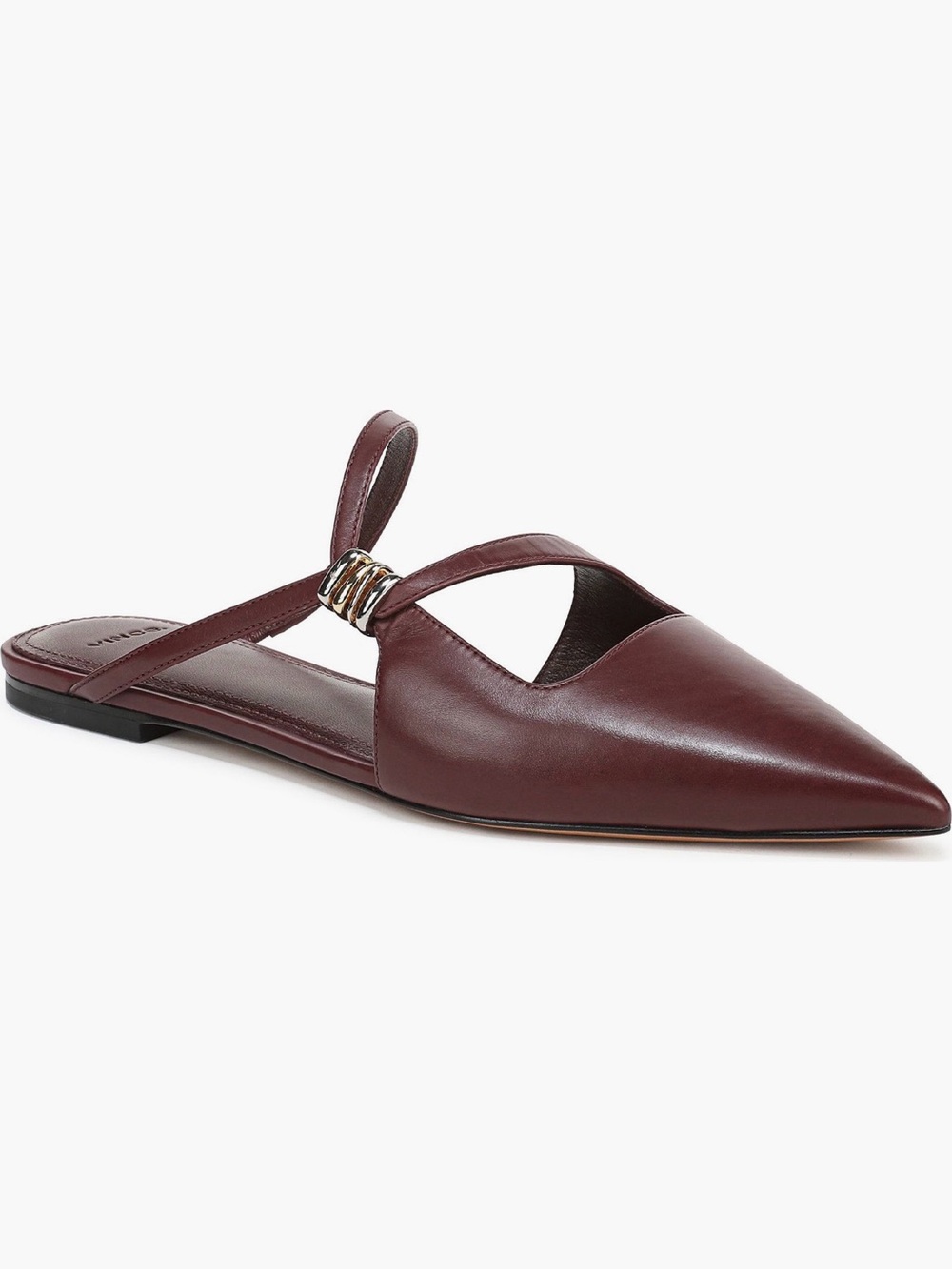 Vince Pointed Toe Flat Mule in Burgundy - Designer Leather Flats